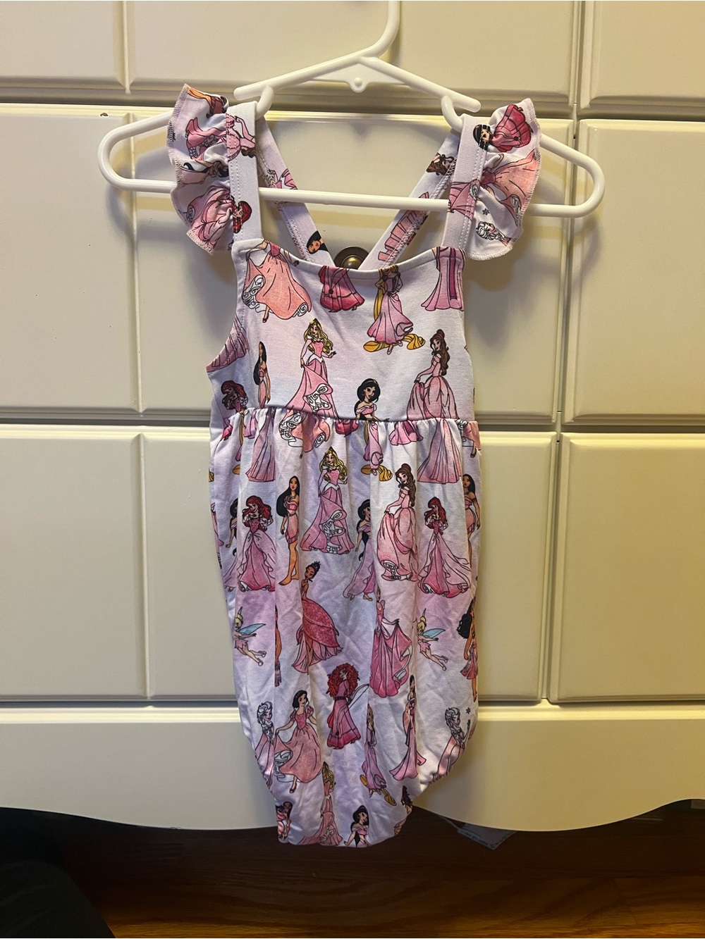 Girls Pink Princess Print One-Piece Romper